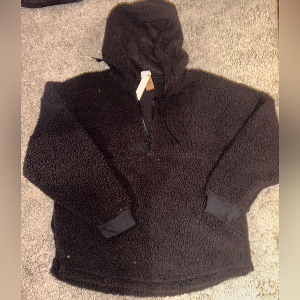 NWT Pink Sherpa Black 1/4 Zip Large